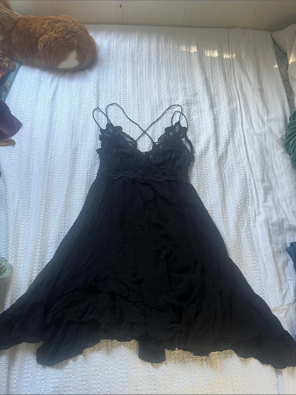 Free People Adella Black Lace-Trim Mini Dress - Picture 2 of 11